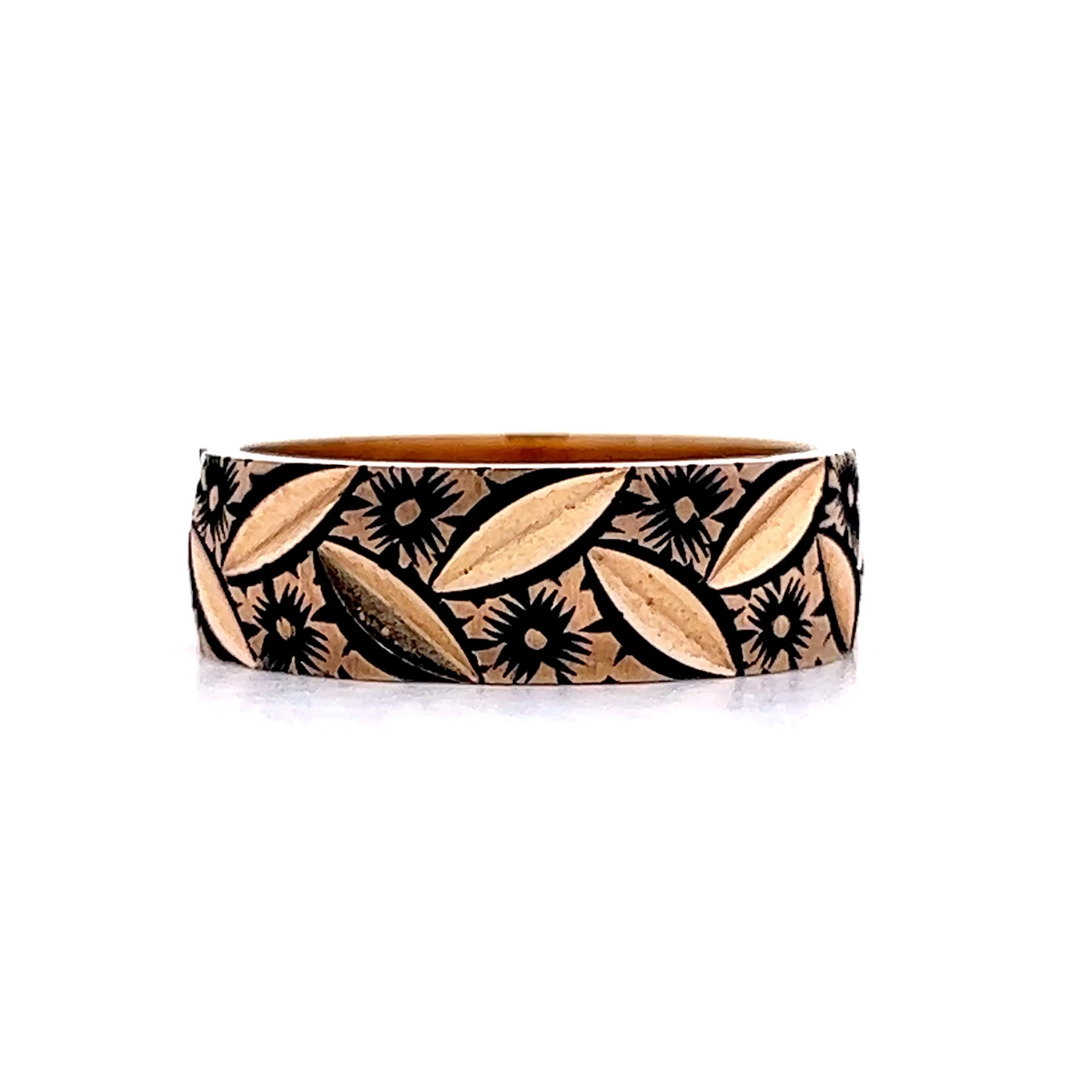 Vintage 1950's Black Enamel Floral Band in 14k Yellow Gold - Image 3