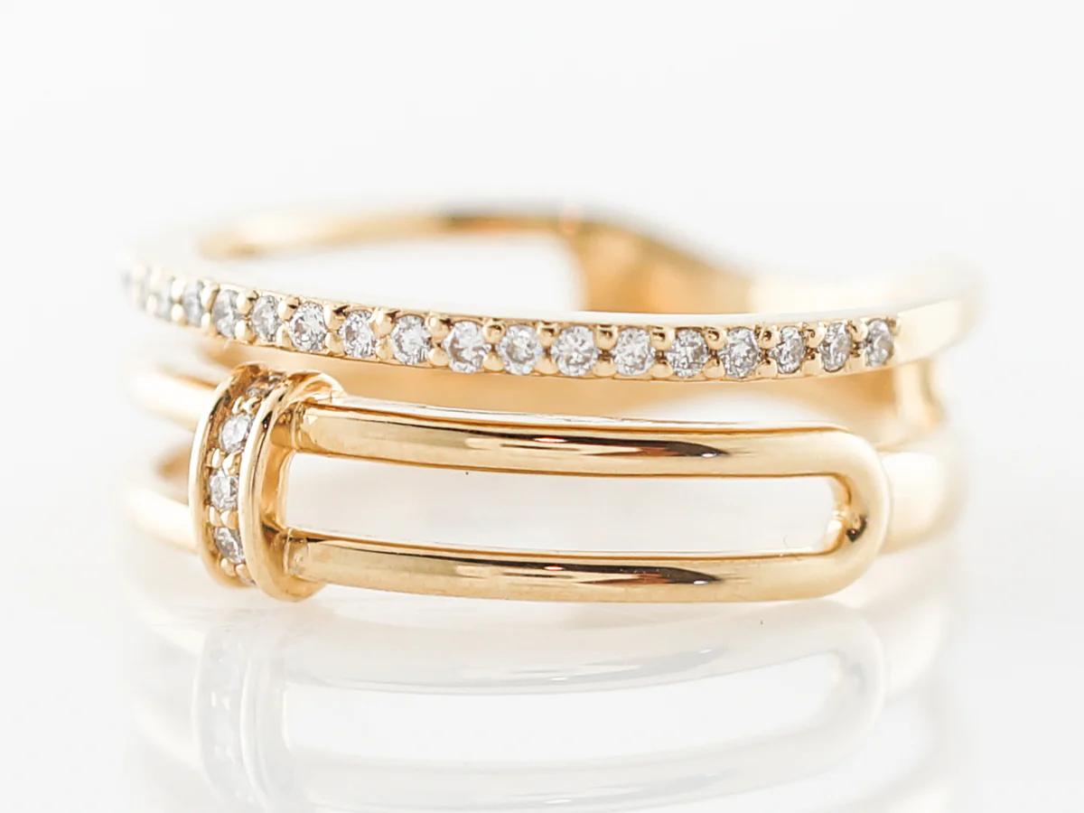Yellow Gold Stacking Ring w/ Diamonds in 18k - Image 2
