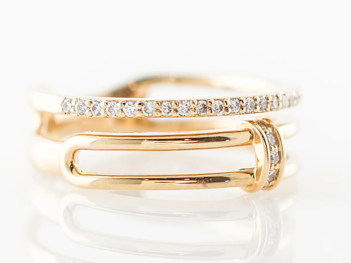 Yellow Gold Stacking Ring w/ Diamonds in 18k - Image 3