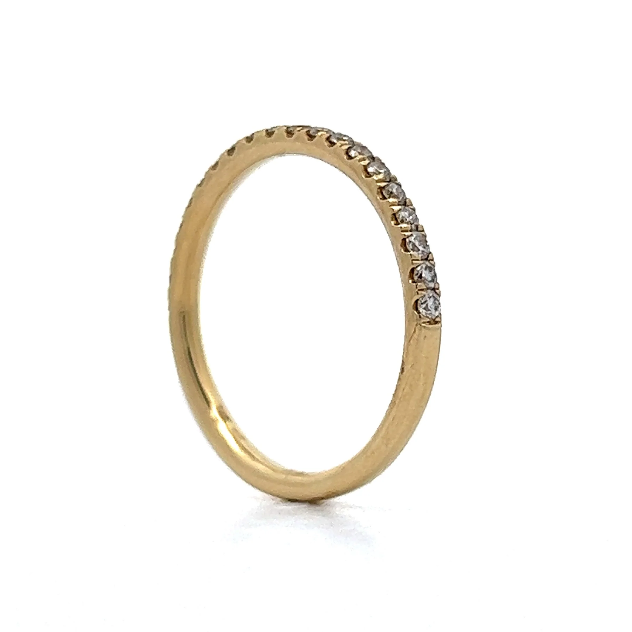 Yellow Gold Thin Wedding Band w/ Diamonds 14k - Image 5