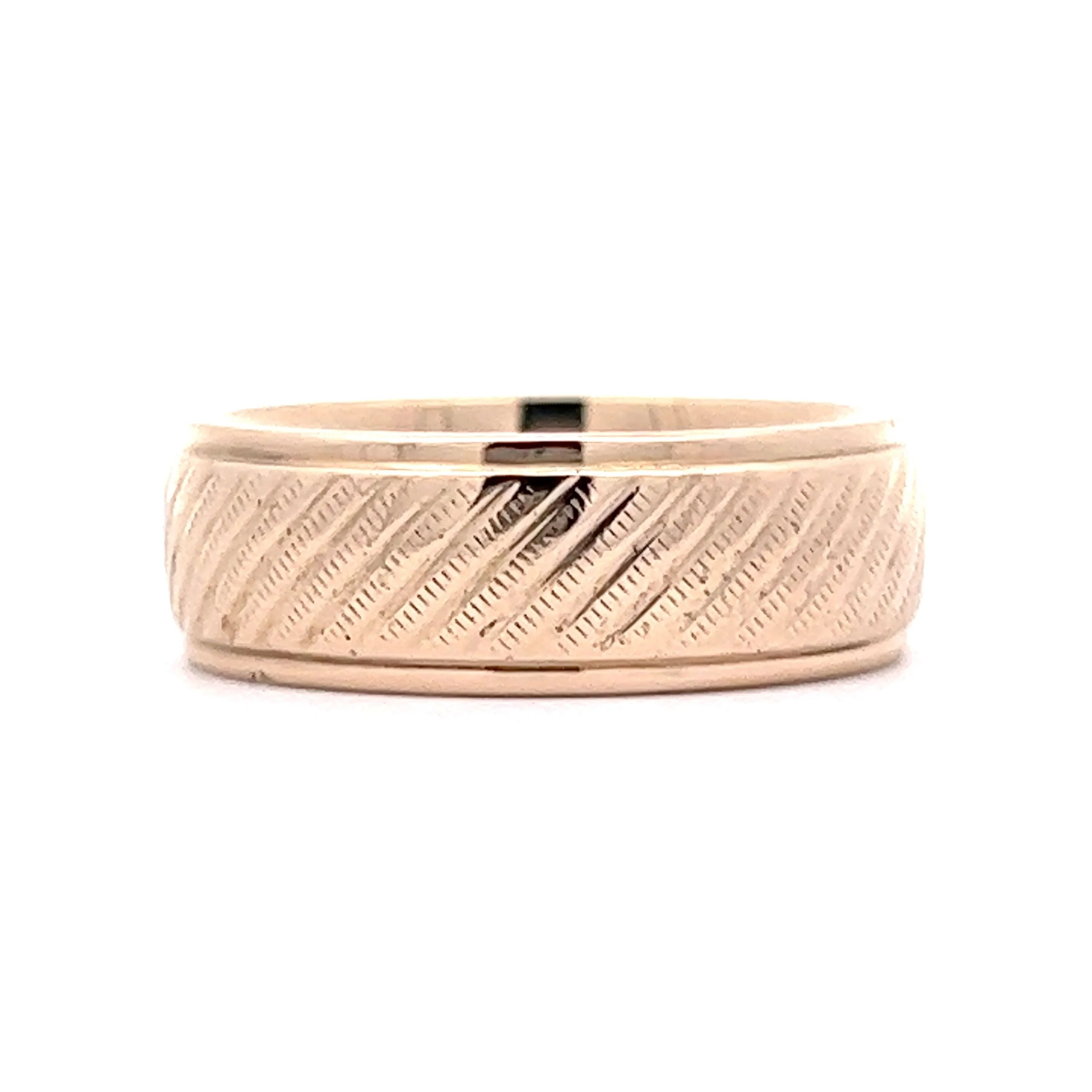 Men's 8mm Textured Wedding Band in 14k Yellow Gold - Image 2
