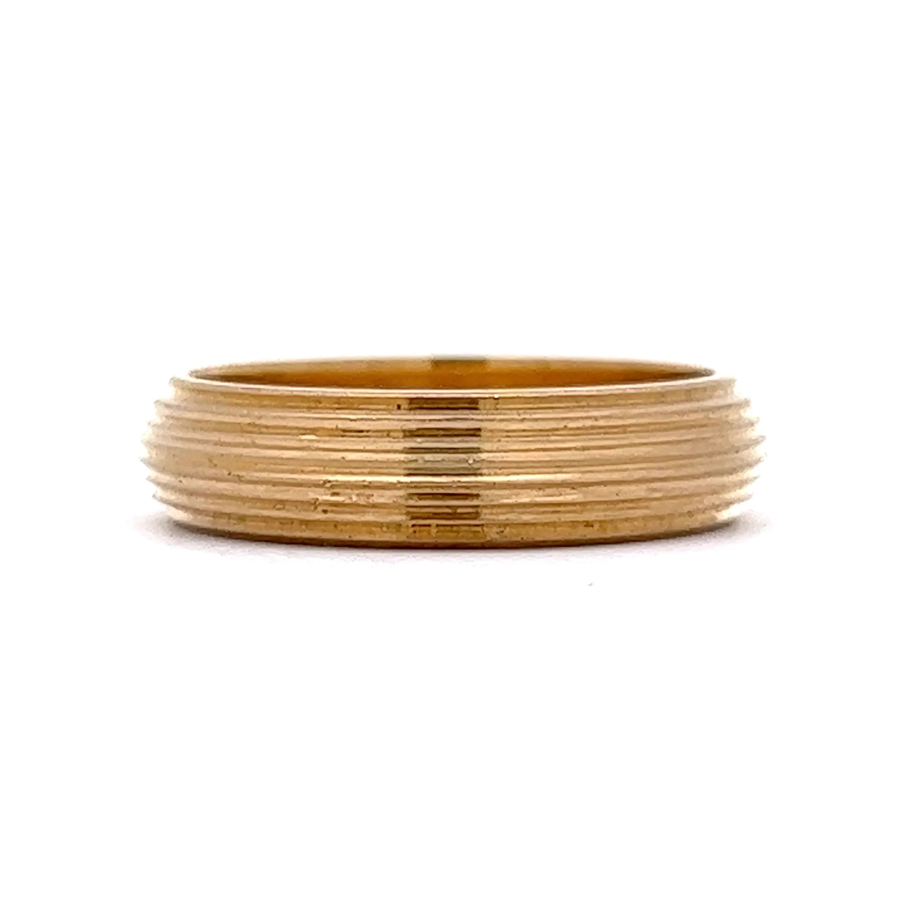 Vintage Mid-Century Men's Ridged Wedding Band in 14k Yellow Gold