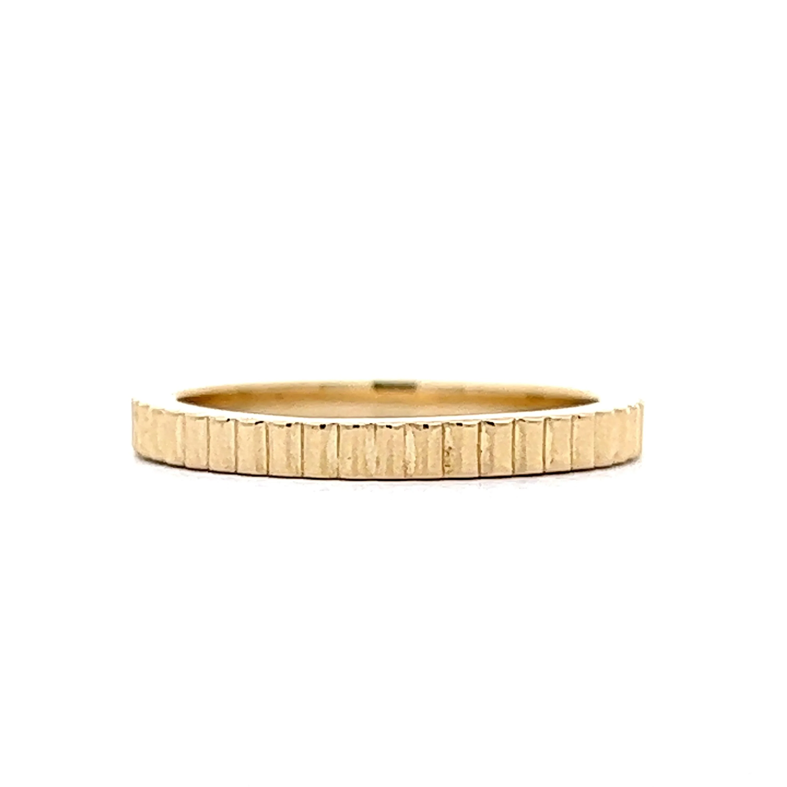 Ridged Textured Stacking Wedding Band in 14k Yellow Gold - Image 3