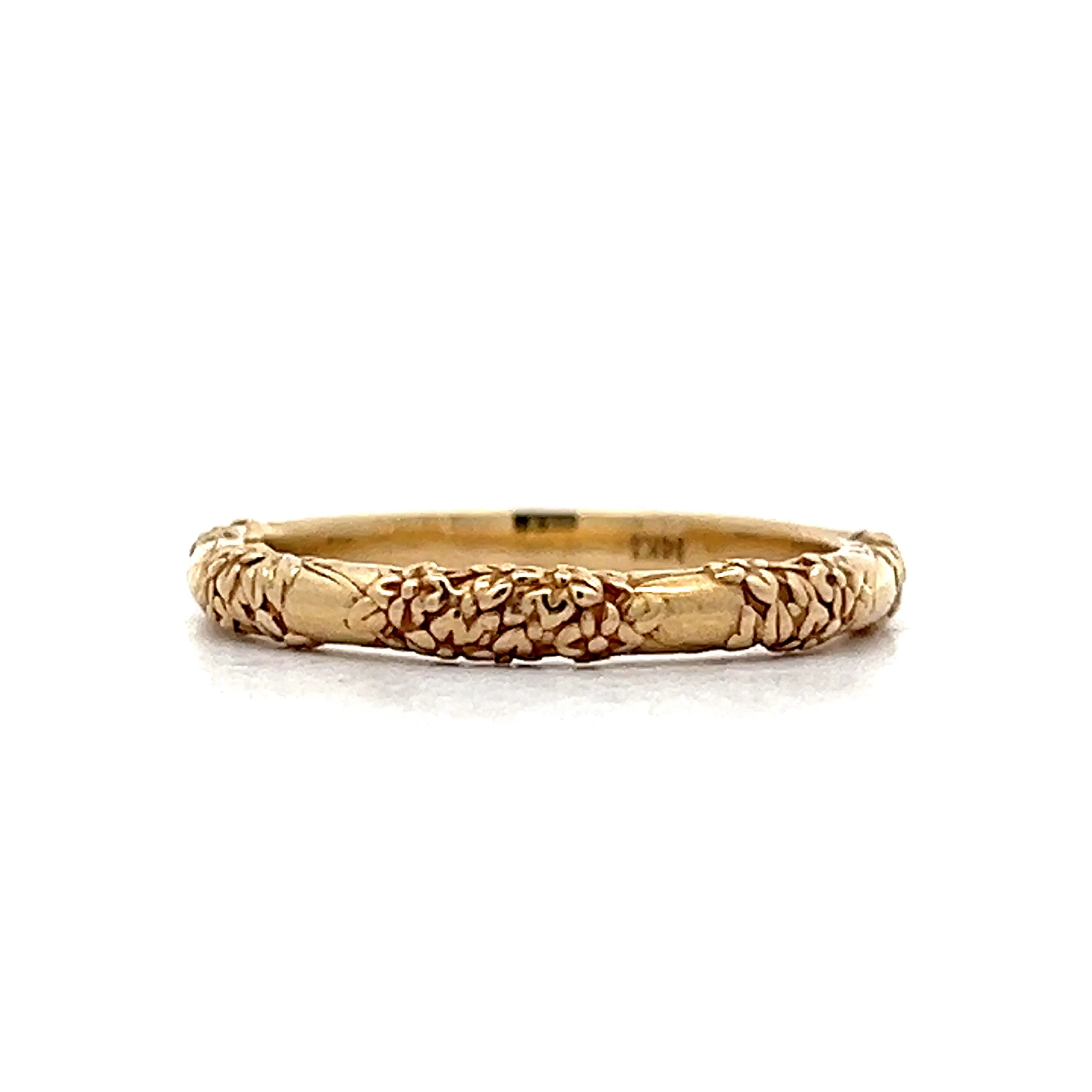 Carved Floral Wedding Band in 14k Yellow Gold