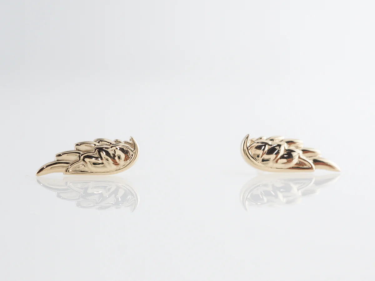Yellow Gold Wing Stud Earrings in 14k