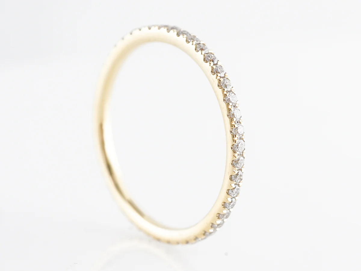 Yellow Thin Gold Wedding Band w/ Diamonds 14k - Image 4